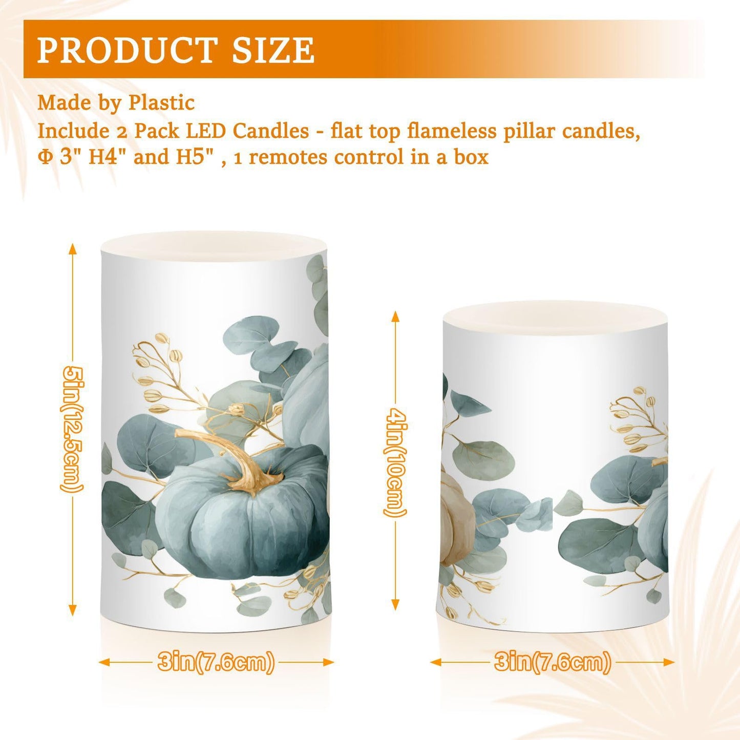 ALAZA Fall Blue Pumpkin Thanksgiving Flickering Flameless Candles Battery Operated with Remote Timer,Tea Light Candles LED Pillar Votive Candles Set of 2 for Outdoor Indoor Decorations