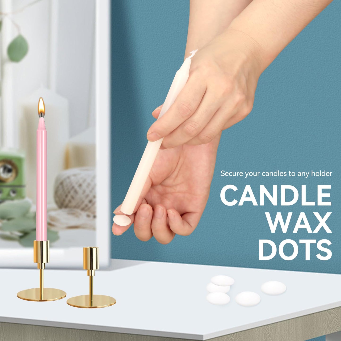 Likejarcand 24 Pieces White Adhesive Small Candles, Accessories Candle Wax Dots- Adhesive,Wax Sticky Dots,Candl Accessories (24)
