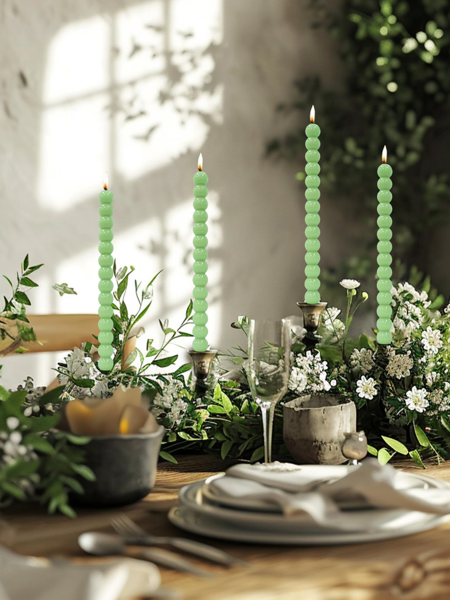 LPUSA Green Spiral Candle Sticks Tapered Candlesticks Twisted Taper Candles for Table Decor Housewarming Gift Idea-4pcs (Green Gradient-B)