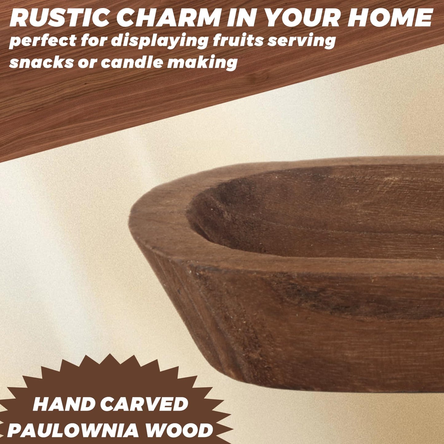 CYEAH 4 Pack Wooden Dough Bowls Bulk, 9.5 in Rustic Dough Bowl for Candle, Natural Paulownia Wood Bowls for Wedding DIY Candle Home Crafts Making Farmhouse Fruits Supplies Decoration