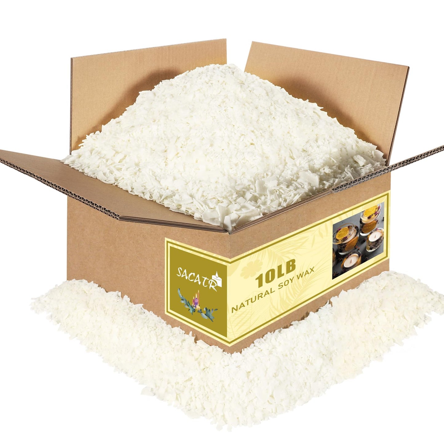 SACATR 10LB Soy Wax for Candle Making, 100% Soy Wax - Natural Candle Wax- No additives and Pure, Premium Quality Candle Wax for Candle Making