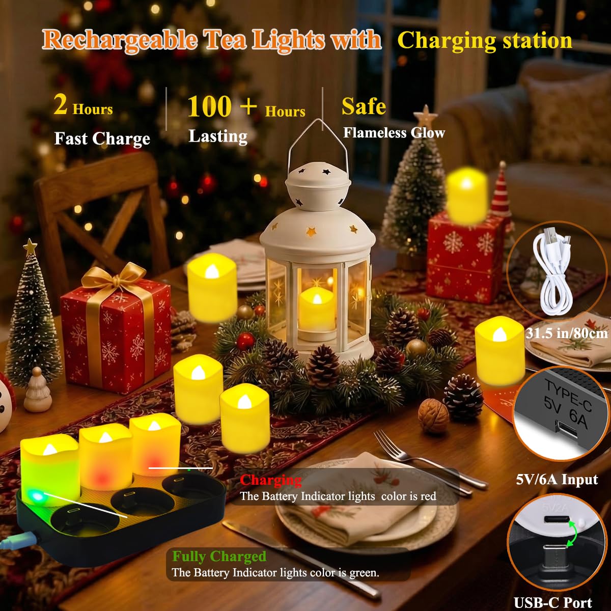 6 Pack Rechargeable tea lights with Remote Timer & Charging Base, Realistic Flickering Flameless Votive Led Tea Lights Candles, Tealights Candles for Wedding,Halloween,Christmas,Home Decorations