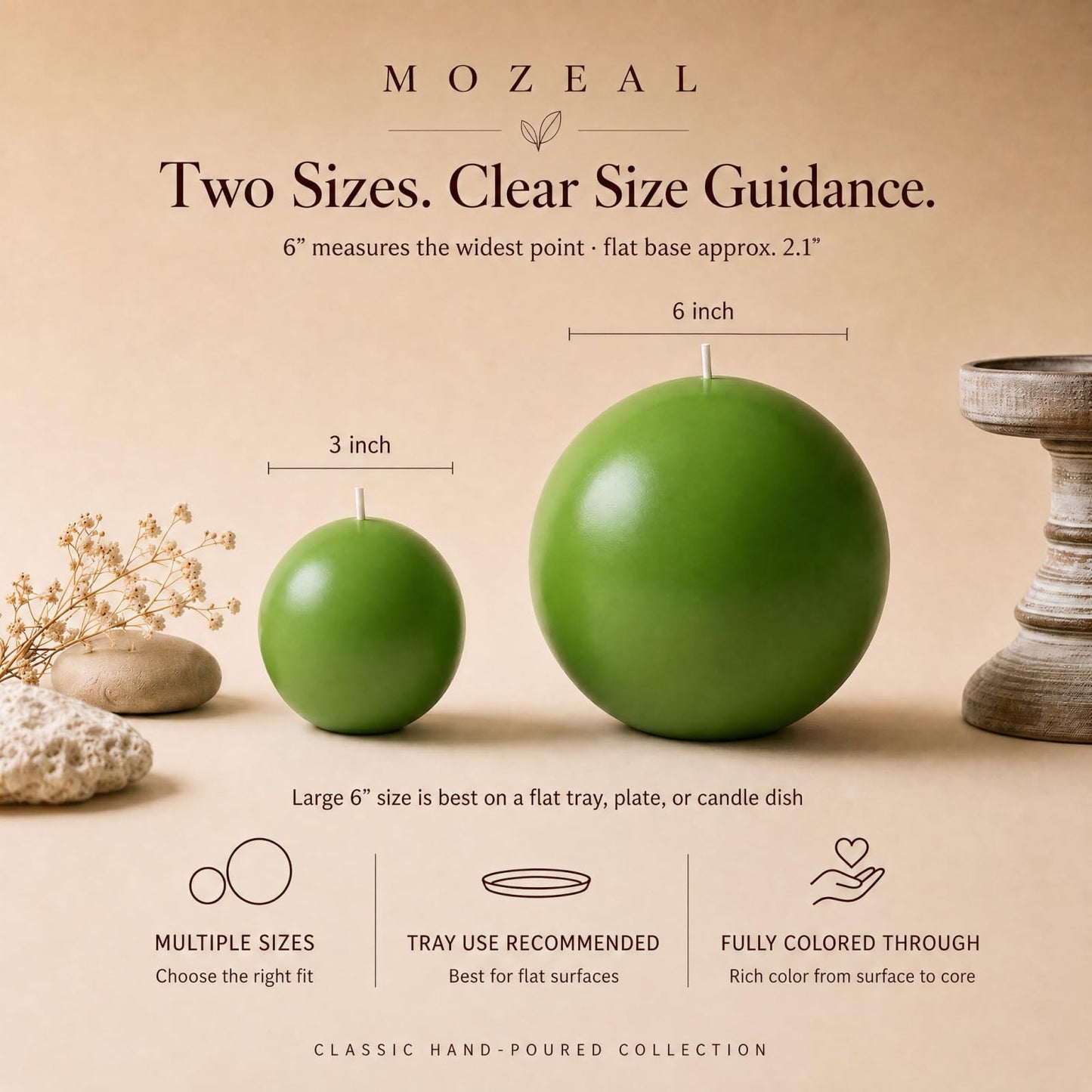 MOZEAL Hand-Poured, 3 Inch Lime Green Round Ball Candles - Elegant Lime Green Round Pillar Candles Set of 3, Dripless, Unscented, Smokeless, Ideal for Spring Celebrations.