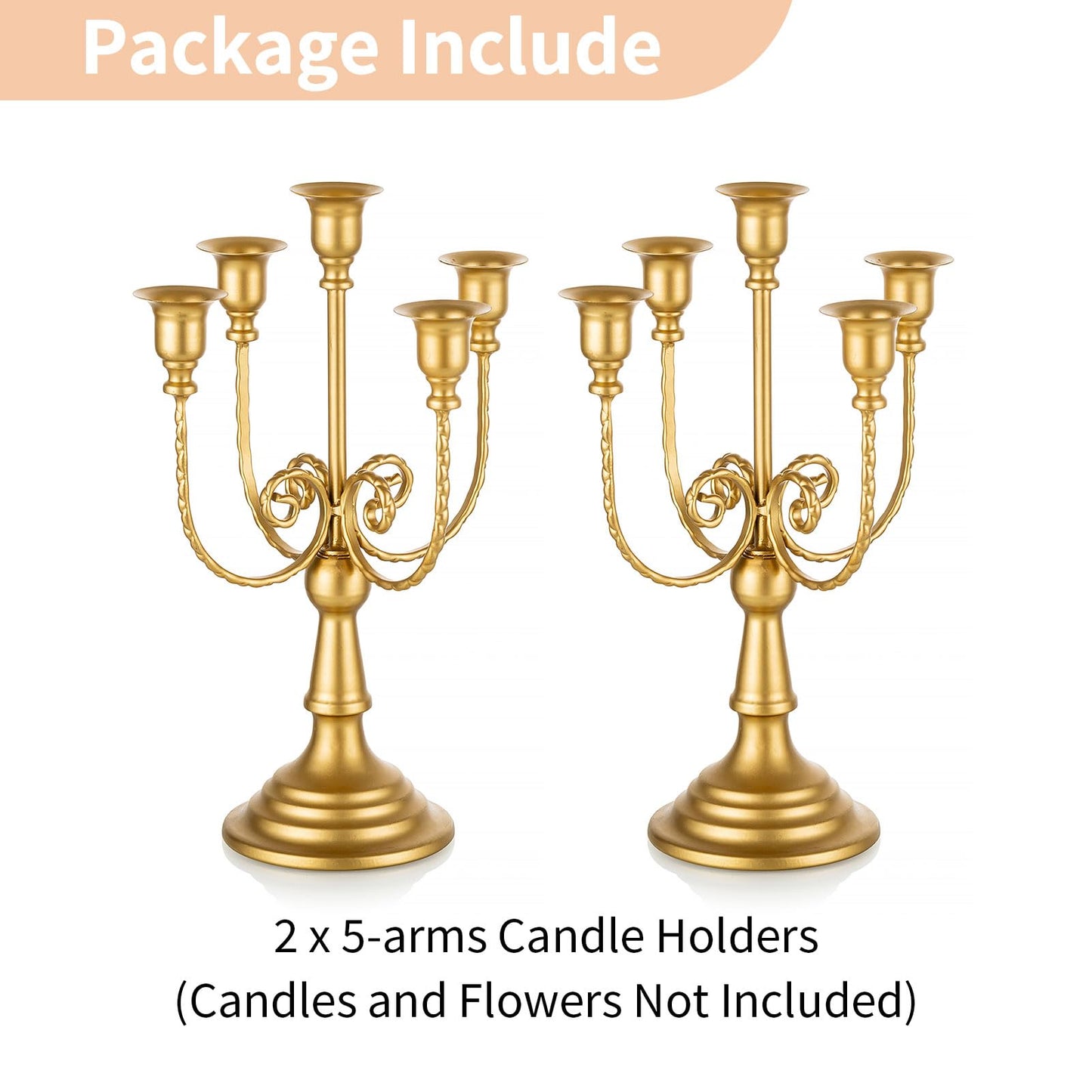 NUPTIO Gold Candelabras Candle Holder Set of 2 Metal Candelabra Centerpieces 5 Branches Candle Stick Stands Candleholder Fireplace Wedding Reception Antique Decorative Dinning Table Christmas