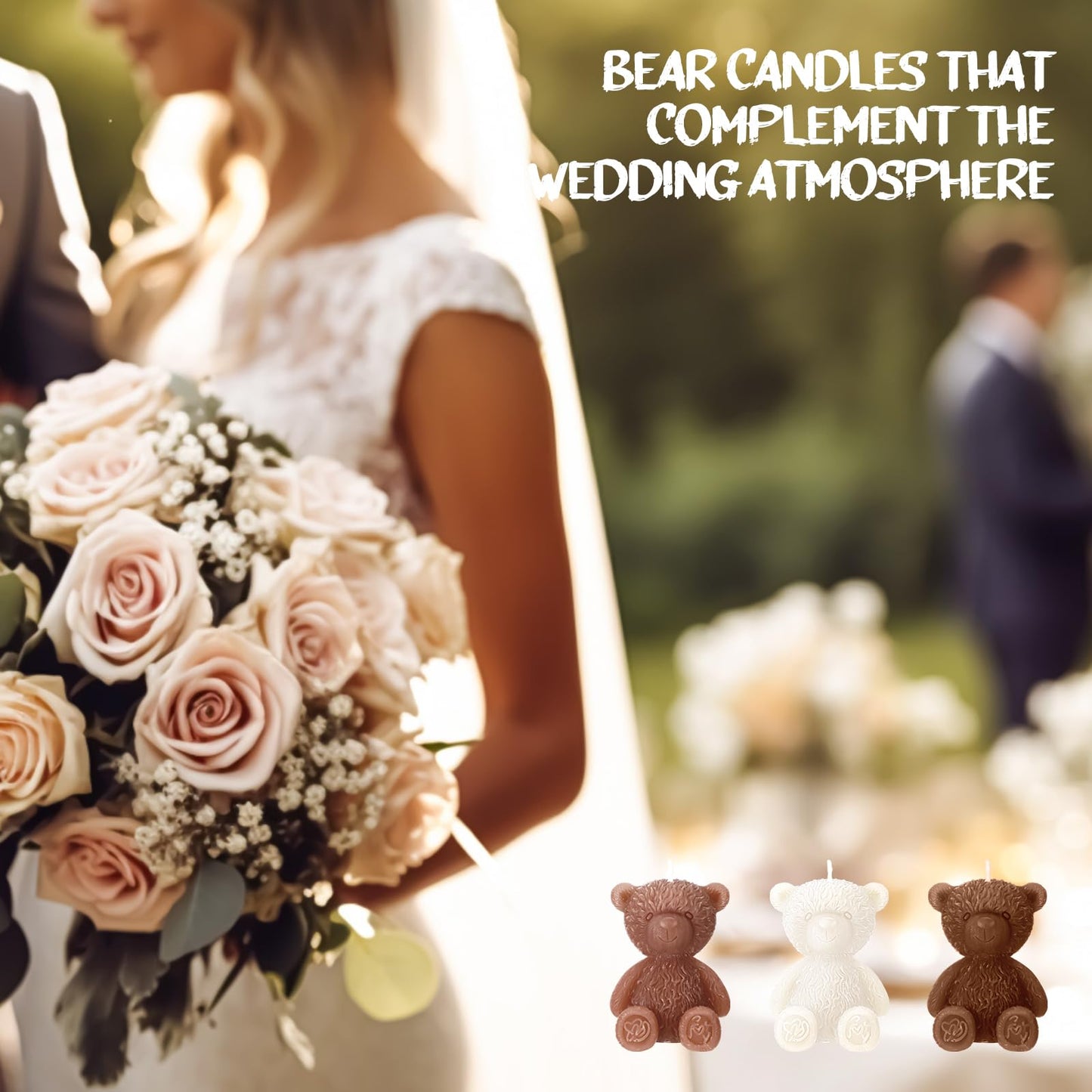 Threlaco 30 Sets Baby Shower Favor for Guests Large Bear Shaped Candles Bulk 2.95 x 2.36 Inch Bear Candles with Thank You Cards White Ribbons Clear PVC Boxes for Boys Girls Gender Reveal(Brown Series)