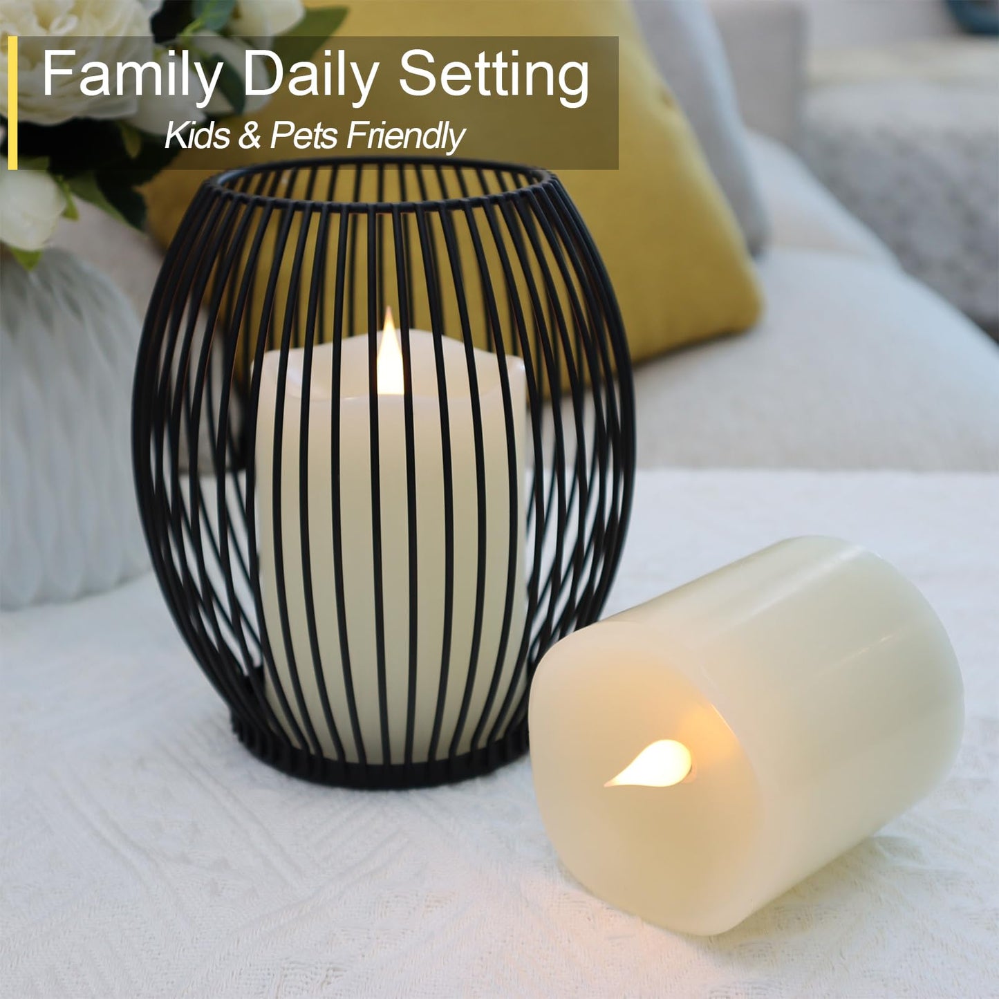 TECHLONG Flameless Candles Battery Operated with Timer, 3D Moving Flame Flickering, Last 600+ Hours Battery Candles, 3" x 3" Ivory Real Wax Electric LED Candle for Wedding Party Decorations