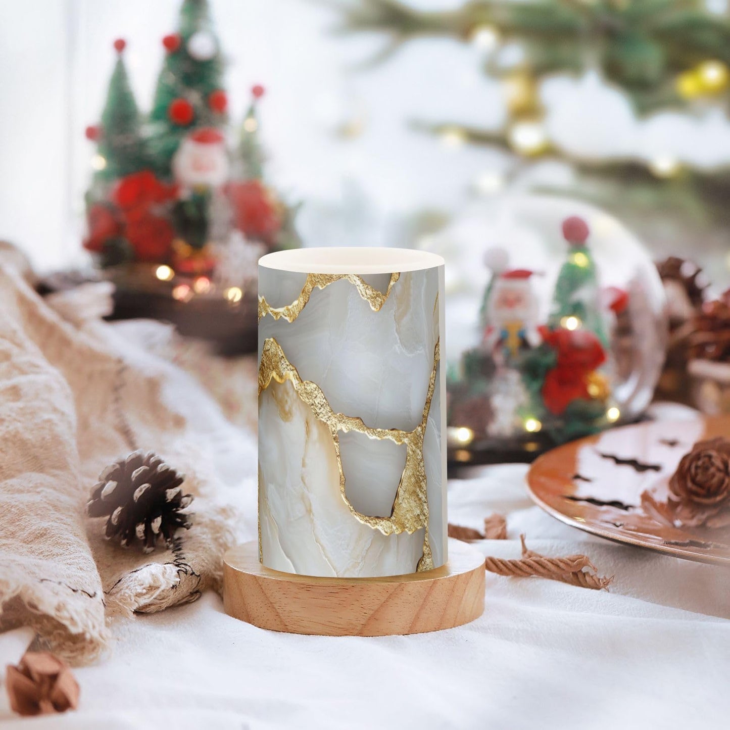 Flameless Pillar Candle Battery Operated Flameless Candles Set for Home Decor Marble White White