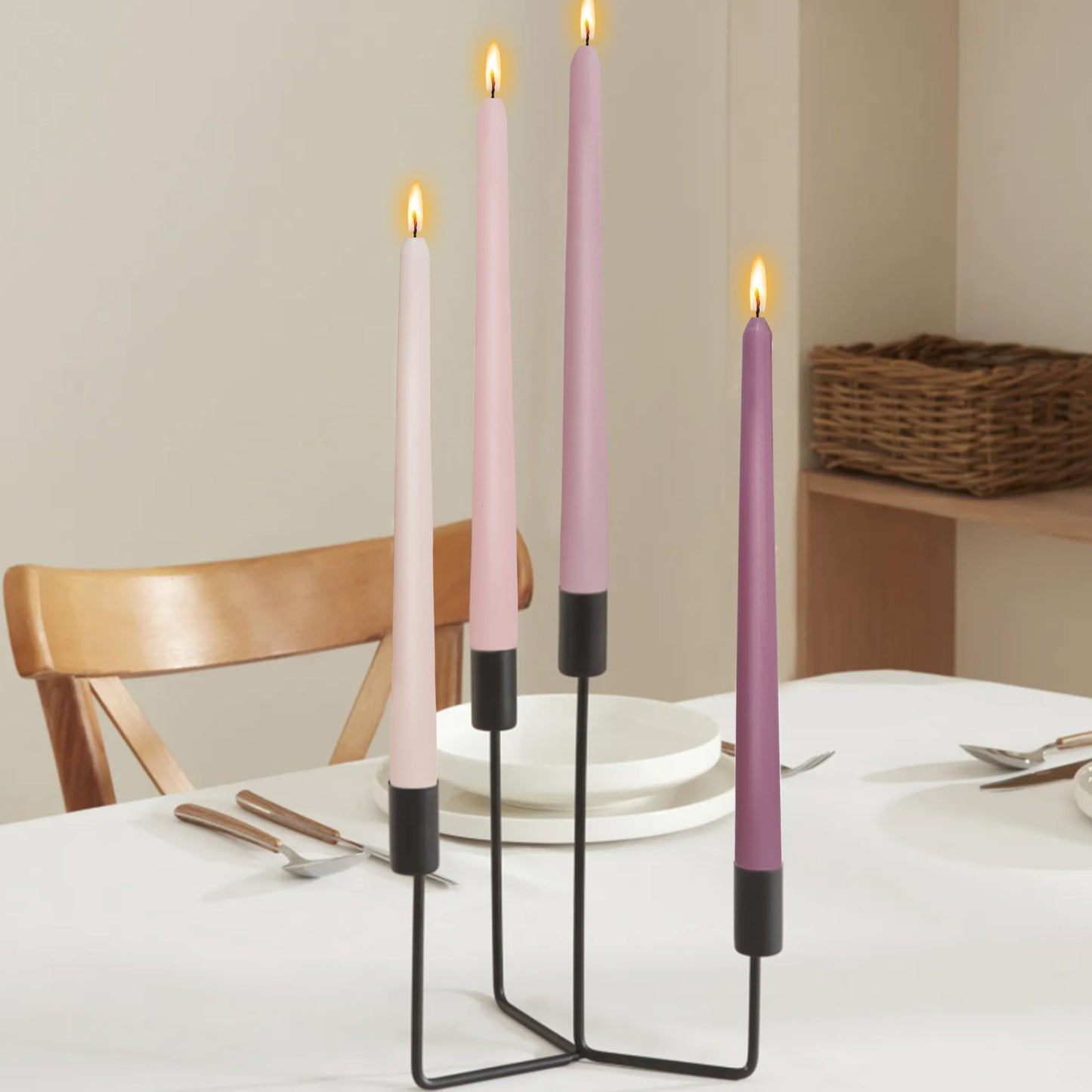 4 PCS Pink Taper Candles Rose Scented Long Pink Gradient Taper Candles Smokeless Candlesticks for Holiday Valentine's Decor Wedding Festival and Special Occasions,10 INCH