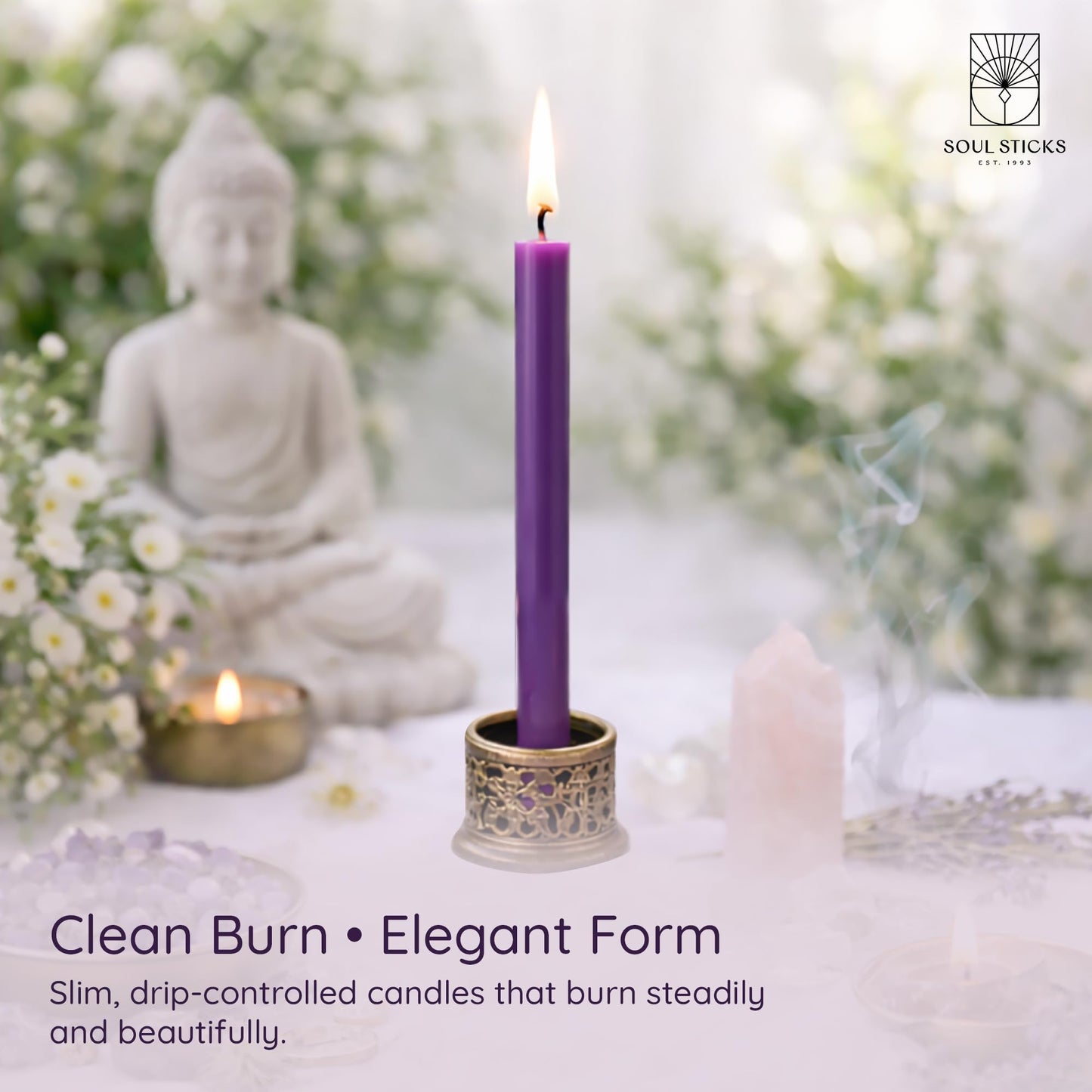SOUL STICKS Peace Magic Spell Chime Taper Candles 20 Pack - Ideal for Altar, Rituals, Ceremonies, Meditation Purple Candle for Witchcraft Supplies, Wiccan, Unscented Candles Clearance