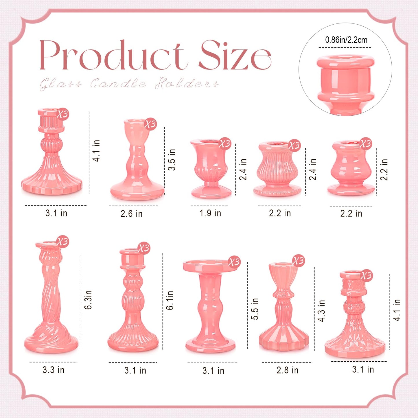 Mumufy 10 Pcs Glass Crystal Taper Candle Holders Clear Glass Candlestick Holder Fit 0.8 Inch Candles Crystal Decorative Candle Stand Centerpiece Table Wedding Dining Party (Classic,Cream Pink)