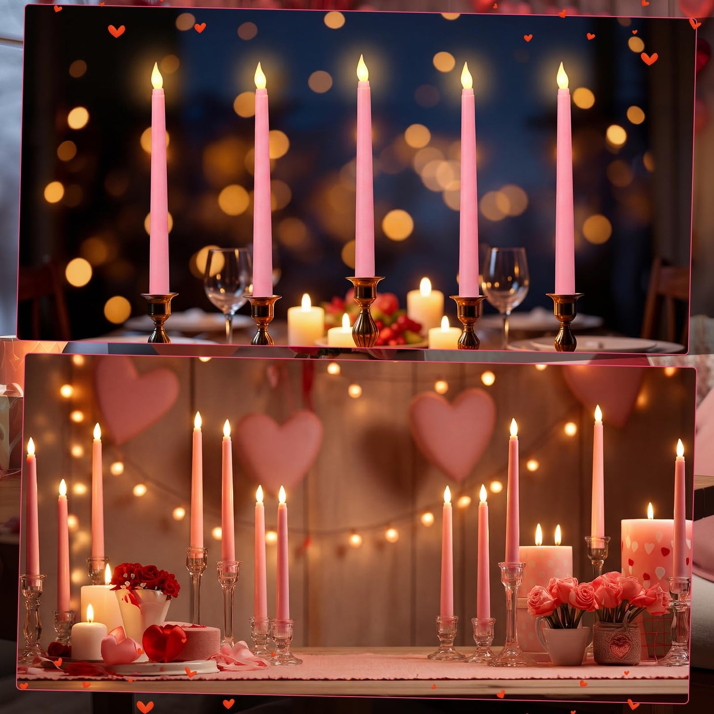 Baquler 120 Pcs Flameless Taper Candles with Remote and Timer 11" Battery Operated Candlesticks LED Flickering Faux Candles Warm Light for Wedding Holiday Party Home Decor (Pink)