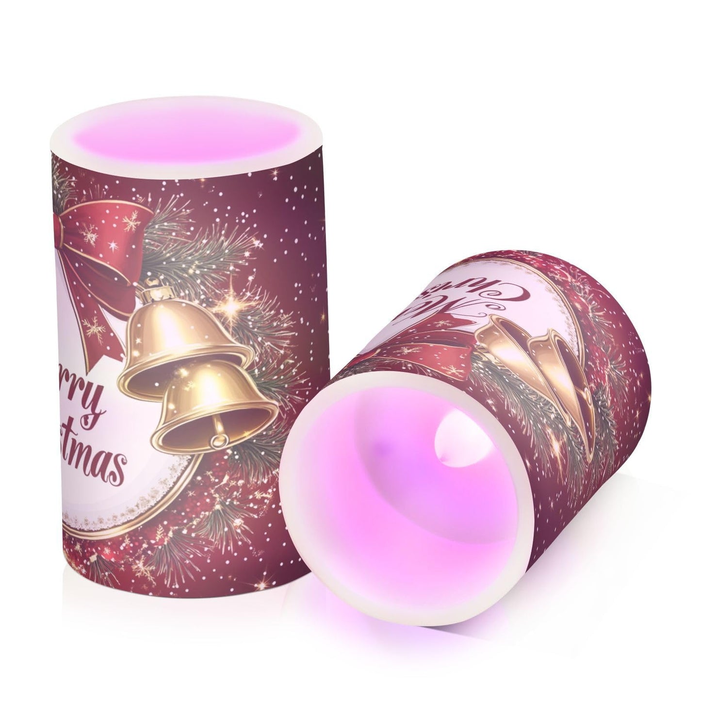 Eionryn Christmas Golden Bells Red Bow Flameless Candles Battery Operated LED Candles with Remote Timer Electric Candles for Home Party Decor 2pcs