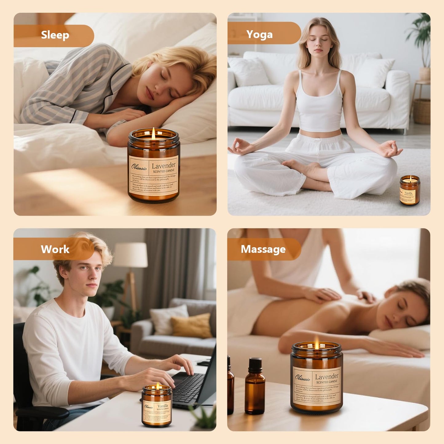 Obisesio Candles 2 Pack, Candles for Home Scented, Aromatherapy Candle Gift Set for Women Soy Wax Long Lasting Amber Jar Candles for Birthday Housewarming Mother's Valentine Day(Vanilla & Lavender)