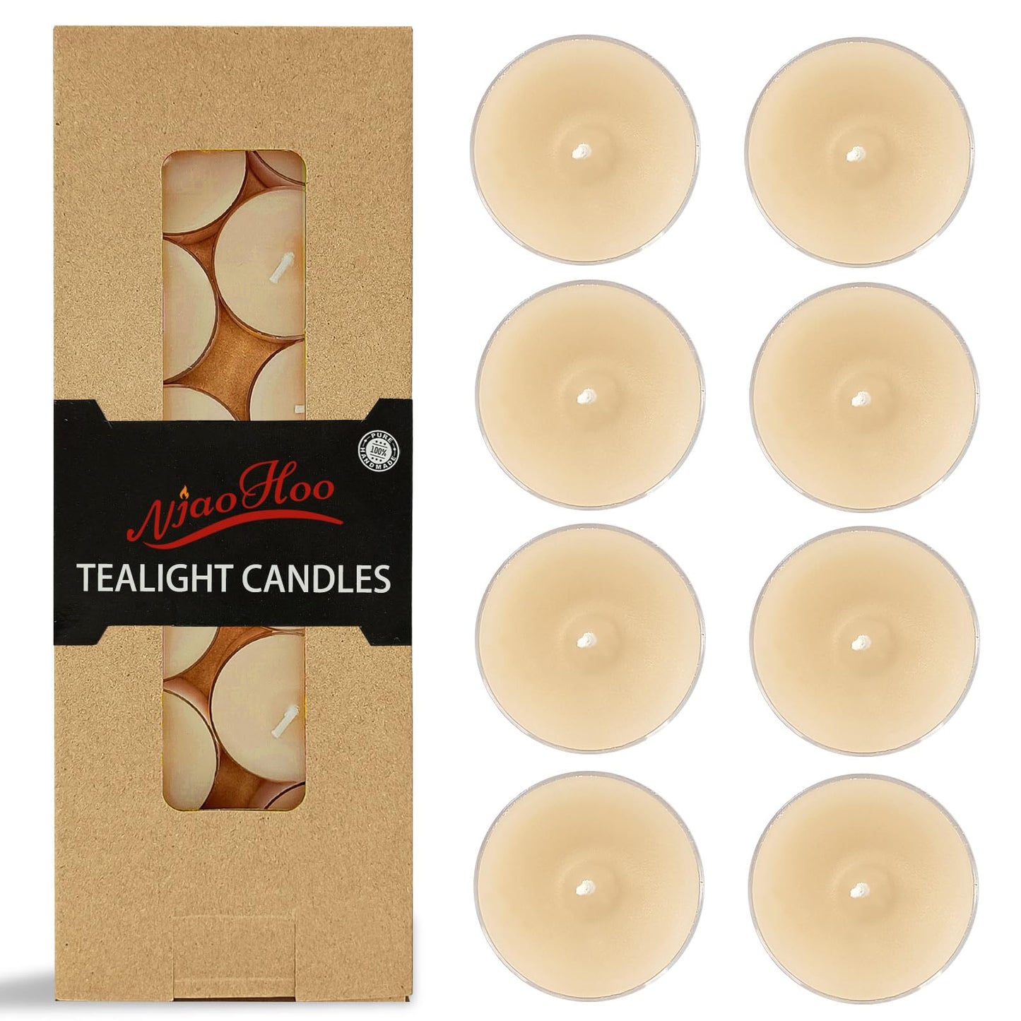 NJAO HOO 24 Pack Bayberry Scented Tealight Candles 6 Hours Burn Beige Tea Candle Clear Cup Small Round Candle for Home Decor and Aromatherapy