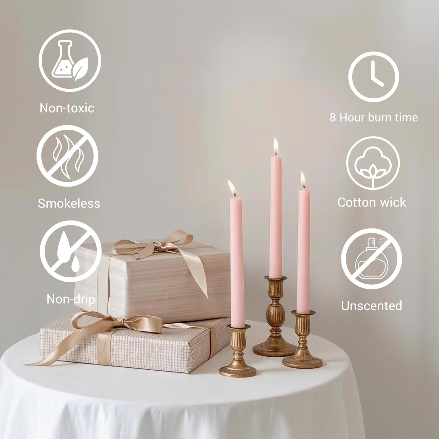Tapered Dinner Candles - Soy & Paraffin Blend, Dinner Candles with Long-Lasting 7-Hour Burn for Stylish Homes - Candle in Curated Colors Ideal Gift for Hosts, Brides & Event Planners-Pink Clouds