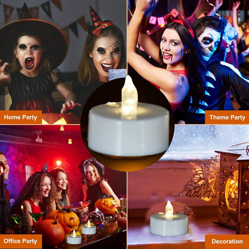 JUNPEI 50Pack Battery Tea Lights Candles- LED Tea Lights Realistic Bright Flickering Holiday Gift Operated Flameless LED Tea Light for Seasonal & Festival Celebration Warm White Lamp Battery Powered
