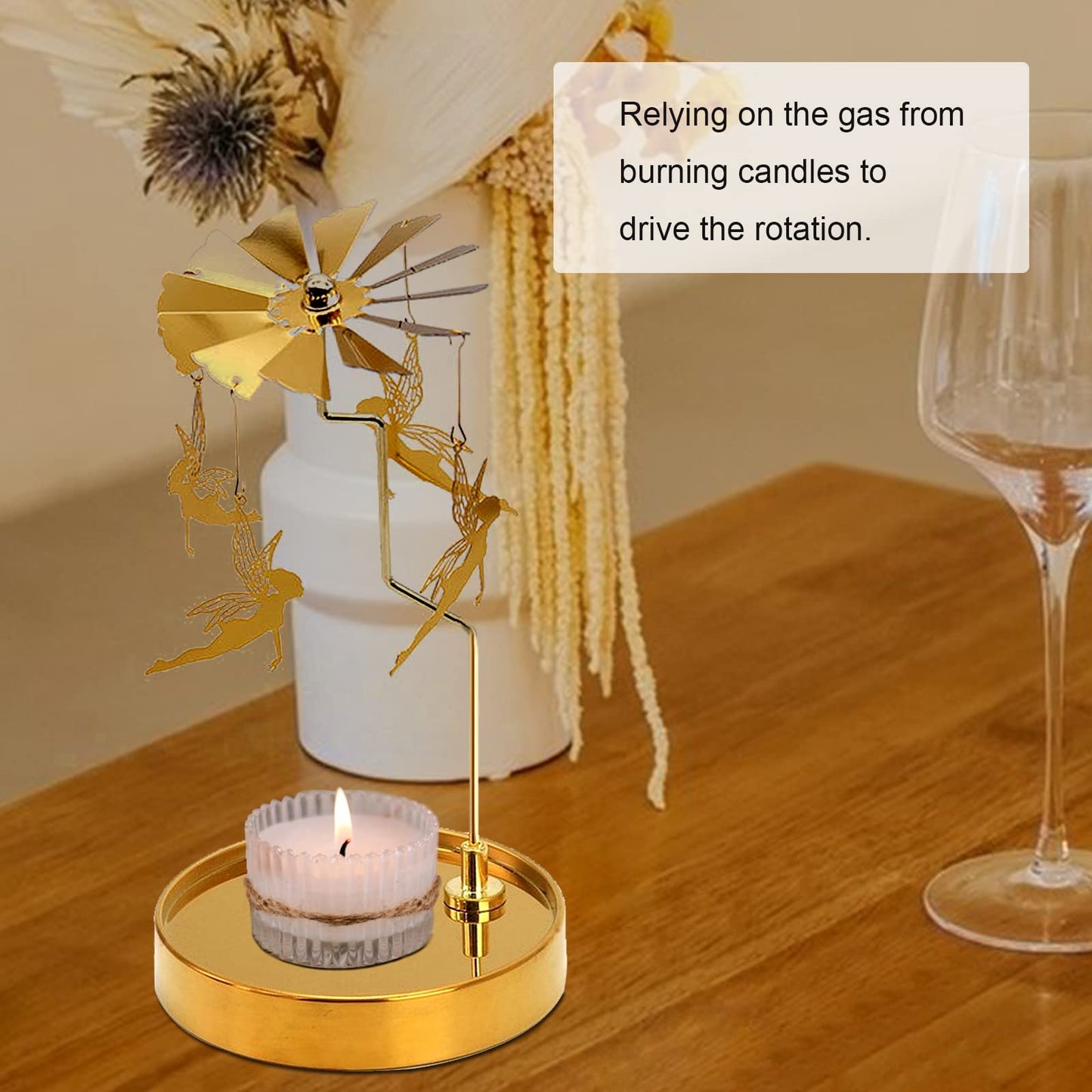 PhantomSky Rotating Candle Carousel Metal Tea Light Candle Spinner Holder, Candlestick Holders for Wedding Birthday Valentine's Day Christmas Party Decoration Home Decor Gifts - Golden Fairy