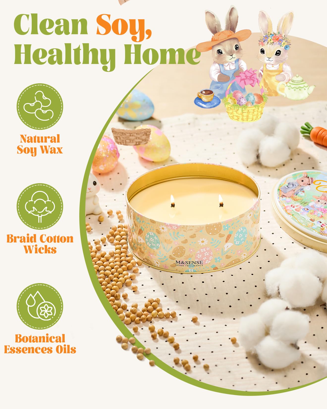 M&SENSE 2 Wick Soy Berry Candles, Oval Jenny Can Spring Candle 12oz,Dual-Wick Sweet Vanilla Scented Soy Wax, Blue Berry Natural Birthday Candles for Kids,Monthers Day Gift,Easter Decor