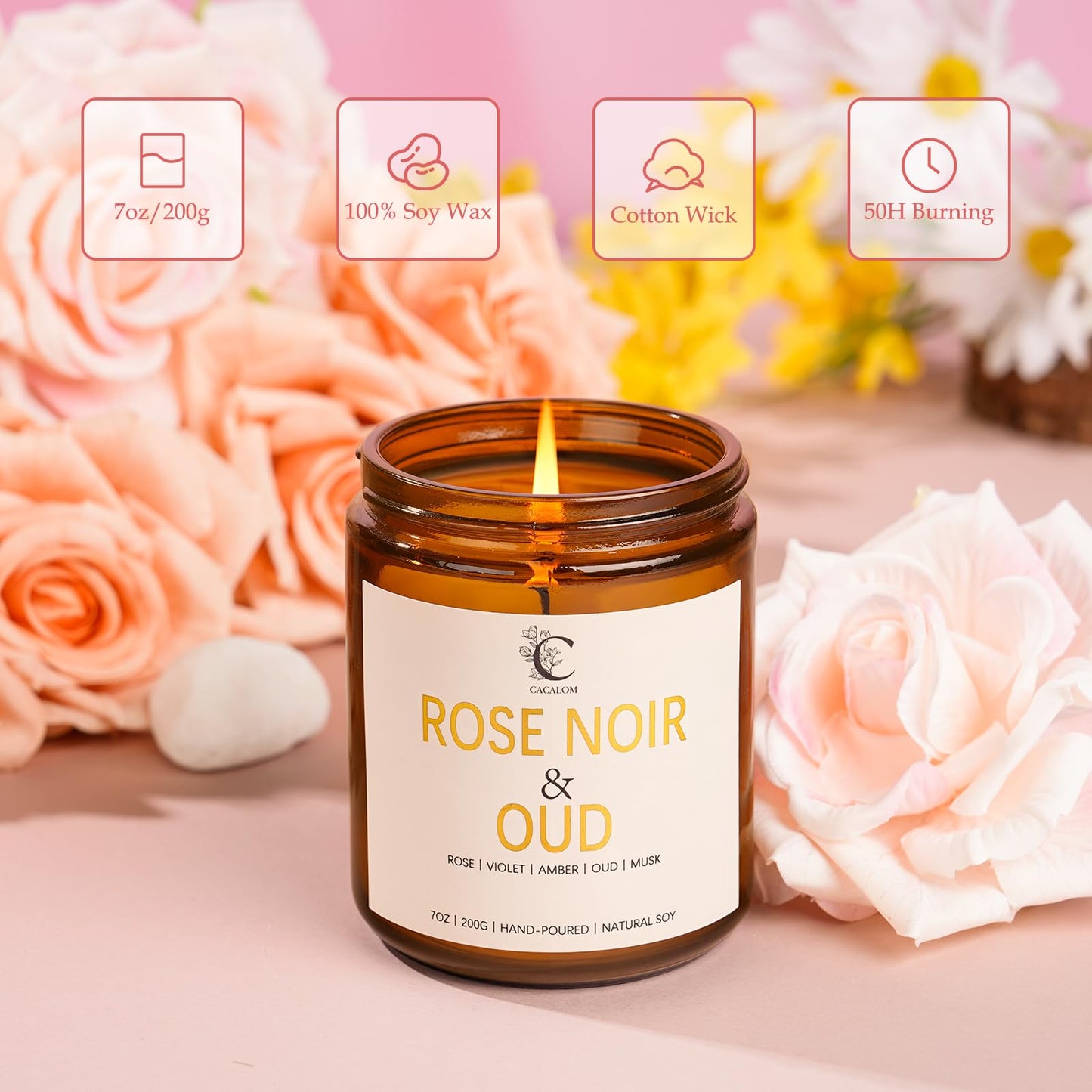 Rose Scented Candles for Women, Stress Relifef Aromatherapy Spa Candle Soy Wax Long Lasting Bath Relaxing Candles