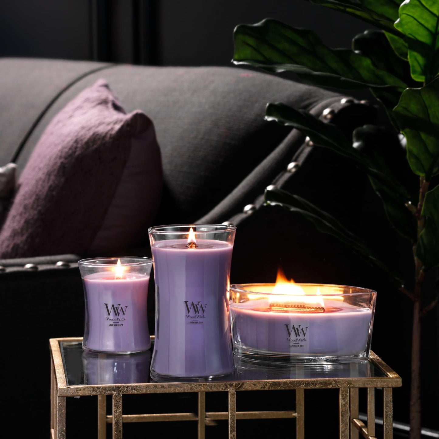 WoodWick Lavender Spa Gifts for Women and Men, 21.5 oz Large Hourglass Candle with Crackling Wick