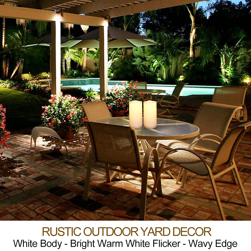 HOME MOST Pack of 2 White 3x6 LED Pillar Candles Outdoor IP65 Waterproof - Pillar Candles Battery Powered with Timer and Remote - Battery Operated Unscented Outdoor Flameless Candles Flickering