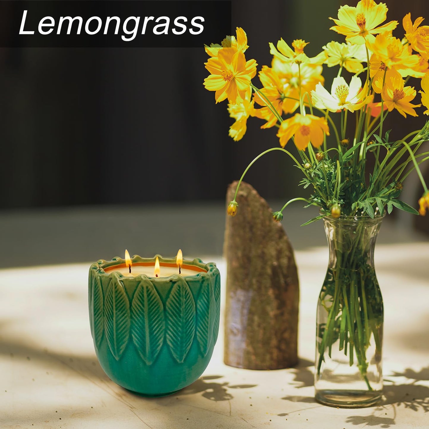 Exquisite 3-Wick Scented Candles, 20oz Natural Soy Wax in Ceramic Jar - Creamy Vanilla Aromatherapy & Citronella Outdoor Bug Repellent, 80H Long-Lasting Smokeless Candles for Home Decor Gift