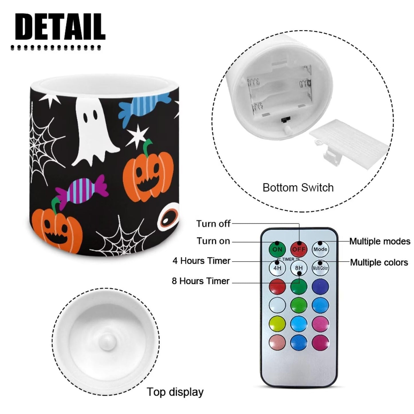 Merkmak Flickering Flameless Candles with Remote Battery Operated Candles with Timer Halloween Pumpkin Ghost Design LED Pillar Tea Lights for Party Banquet Home Decorations