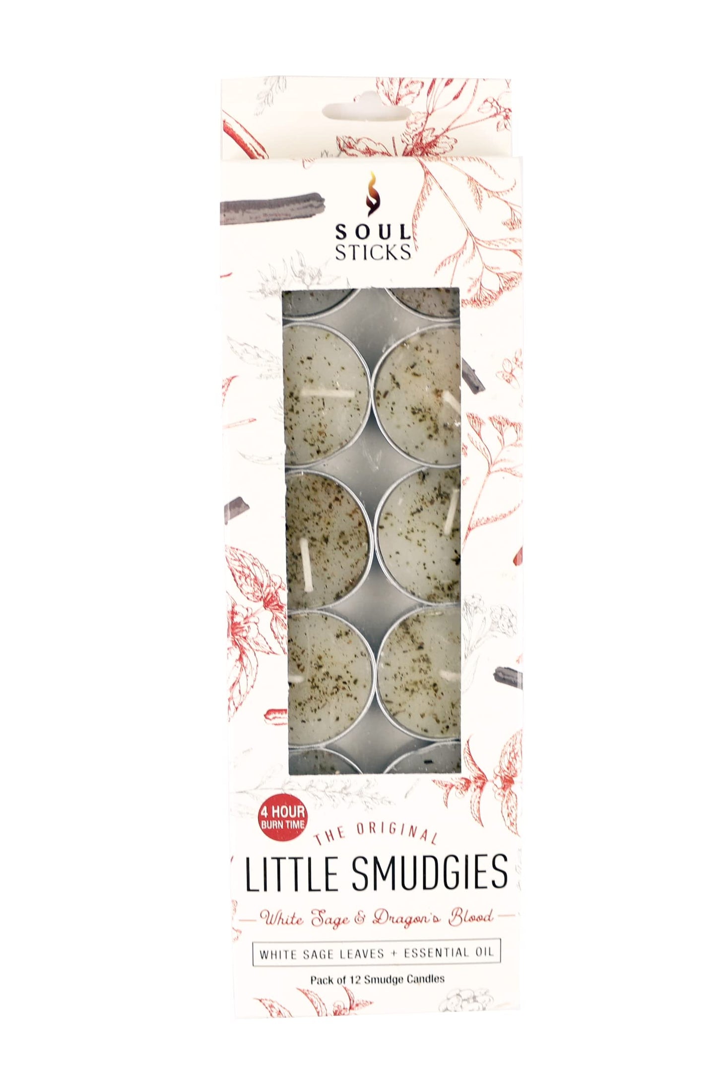 SOUL STICKS 12 Pack Little Smudgies Tealight Candles Smudge Candle for Cleansing House, Meditation, Chakra Healing | Made with Crystals and Herbs (White Sage & Dragon's Blood)