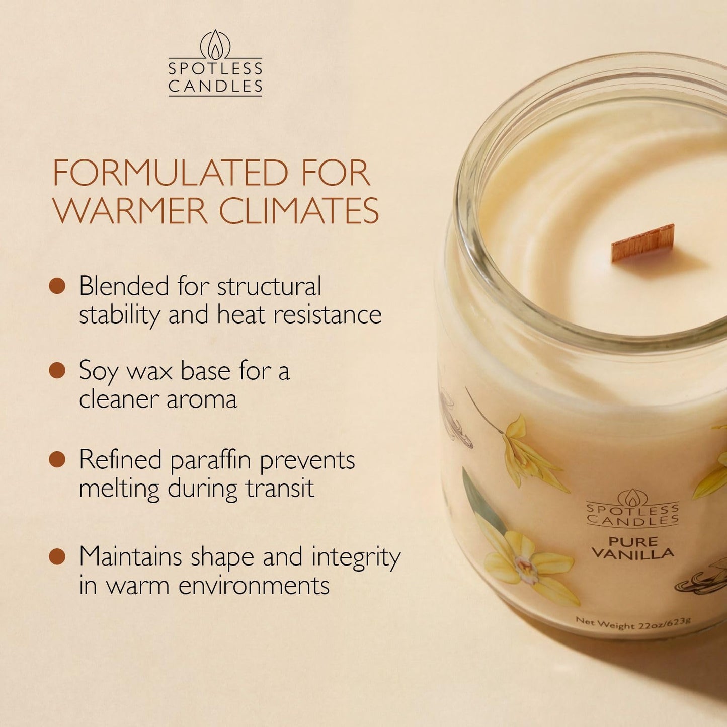 Vanilla Candle 22oz: 130 Hour Burn, Large Jar Scented Soy Wax Candle, Wooden Wick, Warm Vanilla Sugar, Luxury Gift Box, Home Decor by Spotless Candles