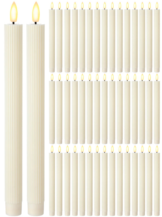 Funtery 48 Pcs Flameless LED Taper Candles Battery Operated Candles Bulk Realistic LED Candlesticks Flickering for Wedding Church Graduation Party Home Decor(Ivory,Elegant Style)