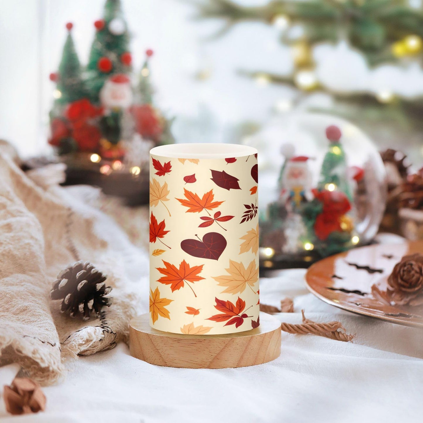ALAZA Autumn Fall Maple Leaves Flickering Flameless Candles Battery Operated with Remote Timer,Tea Light Candles LED Pillar Votive Candles Set of 2 for Outdoor Indoor Decorations