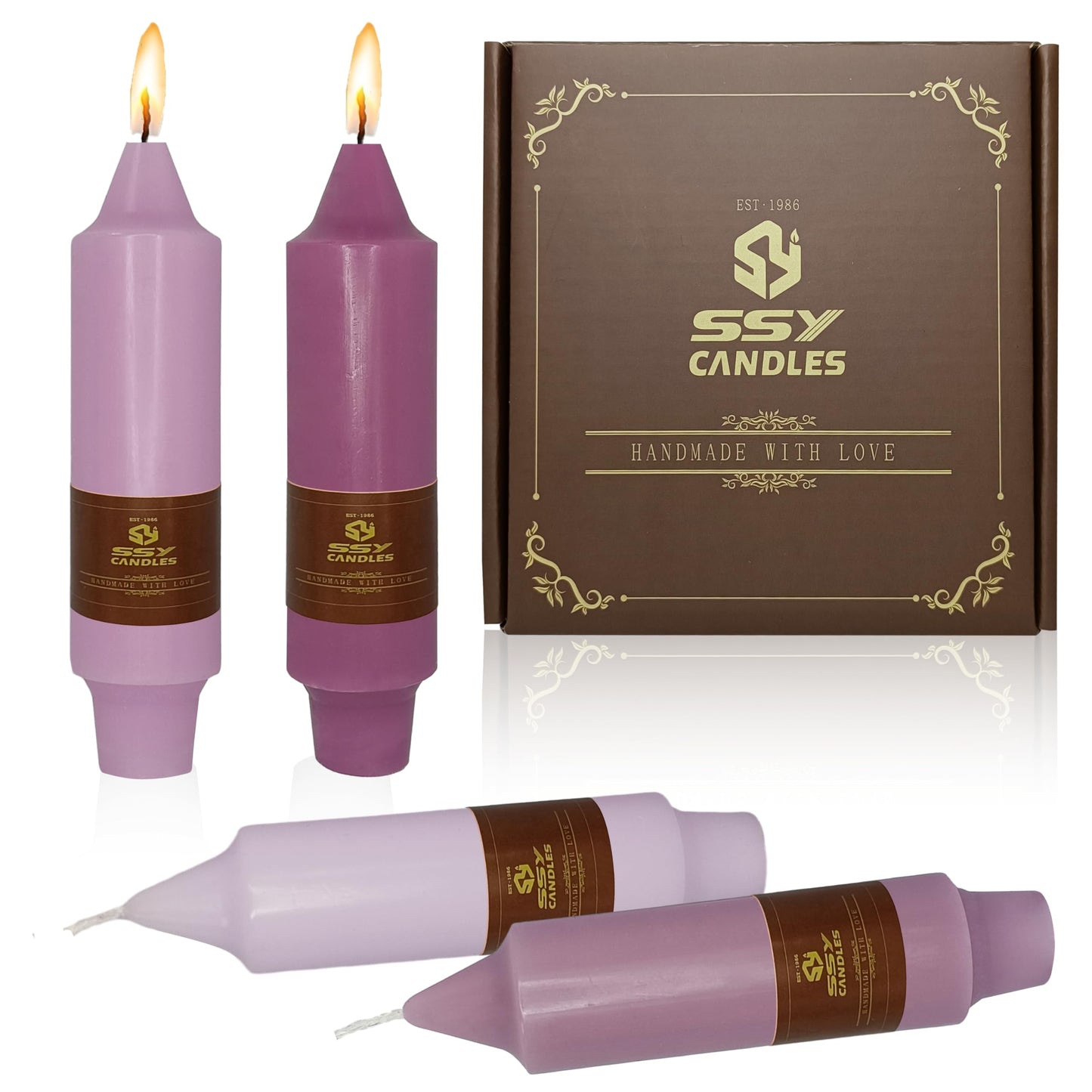 Short Taper Candles Set of 4 – 5 Inch Unscented Tapered Candles,Gradation Purple Smokeless Candle Sticks Handmade Taper Candles for Wedding Home Decor Dinner