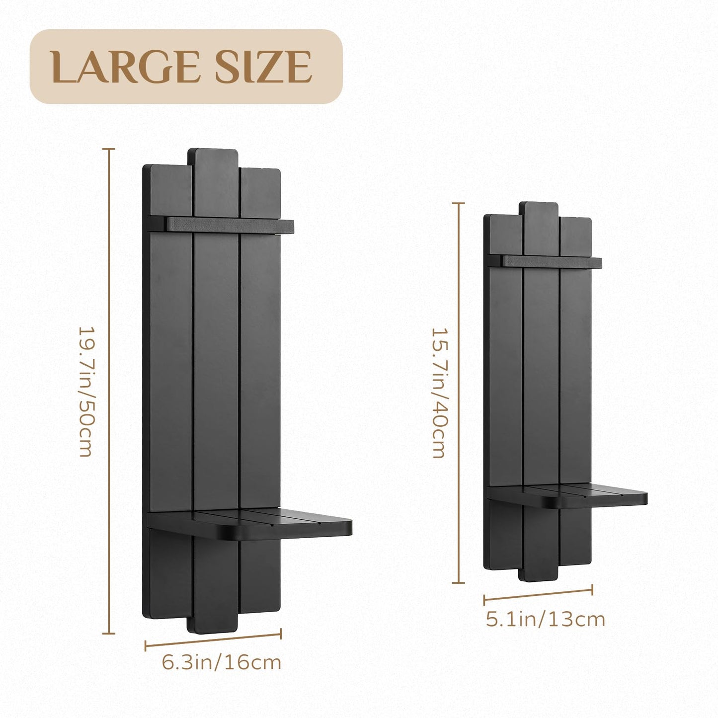 Walasis Black Candle Holder Wall Decor - 19.7 Inch Large Rustic Wooden Candle Sconces Wall Shelf for Pillar Candles Vases - Gothic Decoration for Halloween Bathroom Living Room