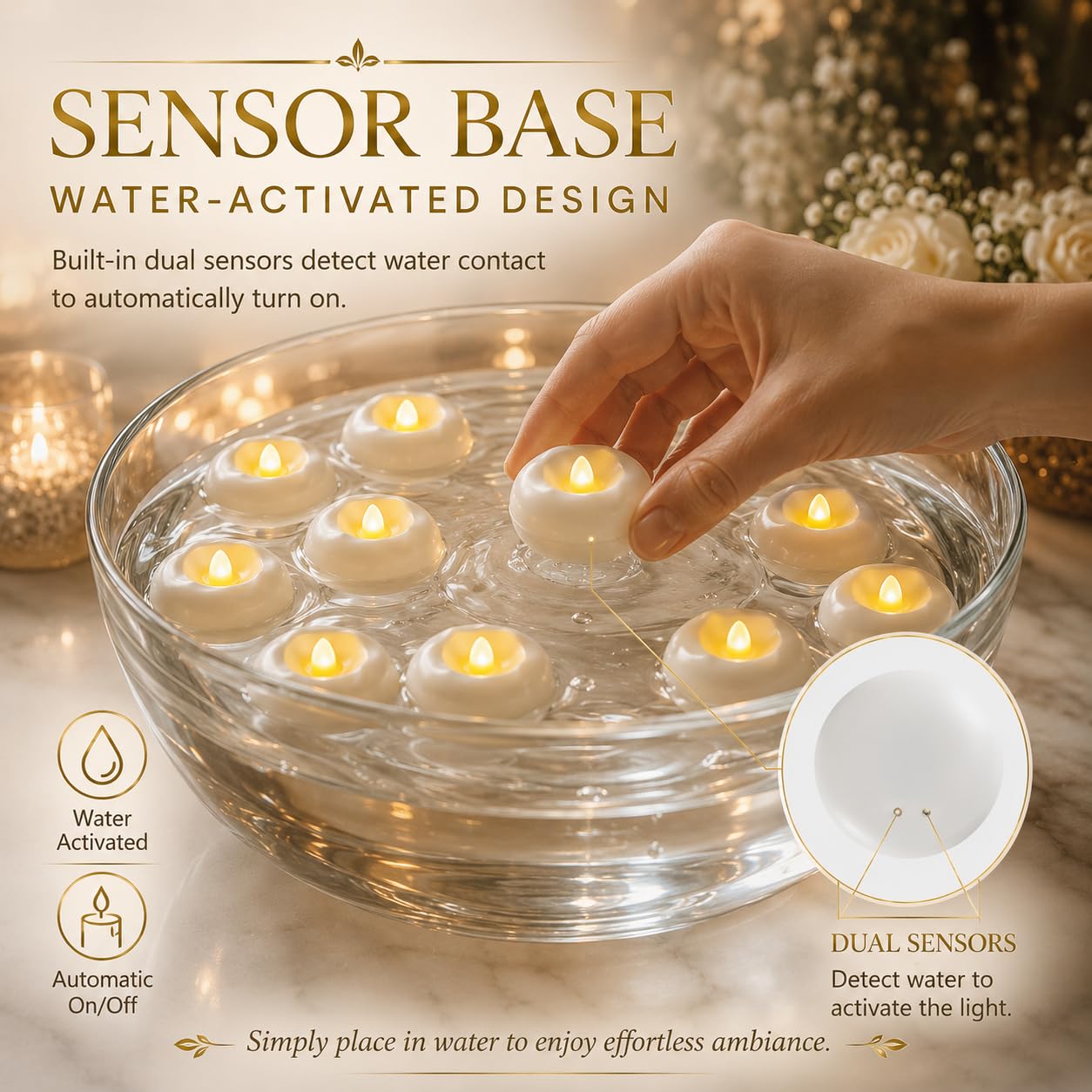 36 Pack 2.3” Flameless LED Floating Candles, Water-Activated Battery Operated Floating Candle with180+ Hours Runtime for Cylindrical Vase, Pool, Fountain - Ideal for Wedding, Party Decoration