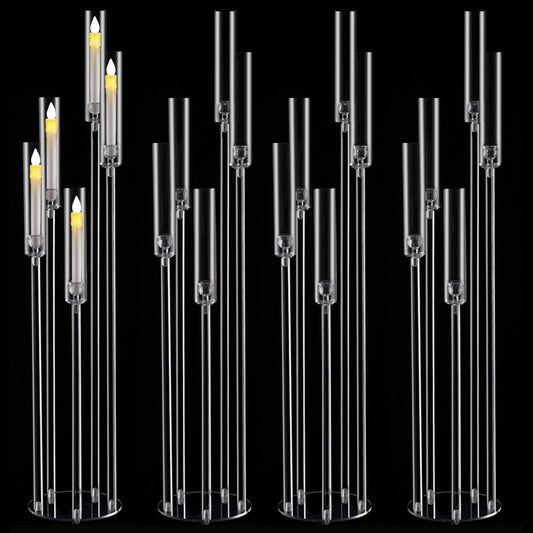 Fullvaseer 4pcs 5 Arm Acrylic Candelabra,Clear Candle Holder for Wedding,45.7inch Tall Floor Candle Holders for Ceremony Birthday Party Home Decoration Fit 0.8 LED Candles