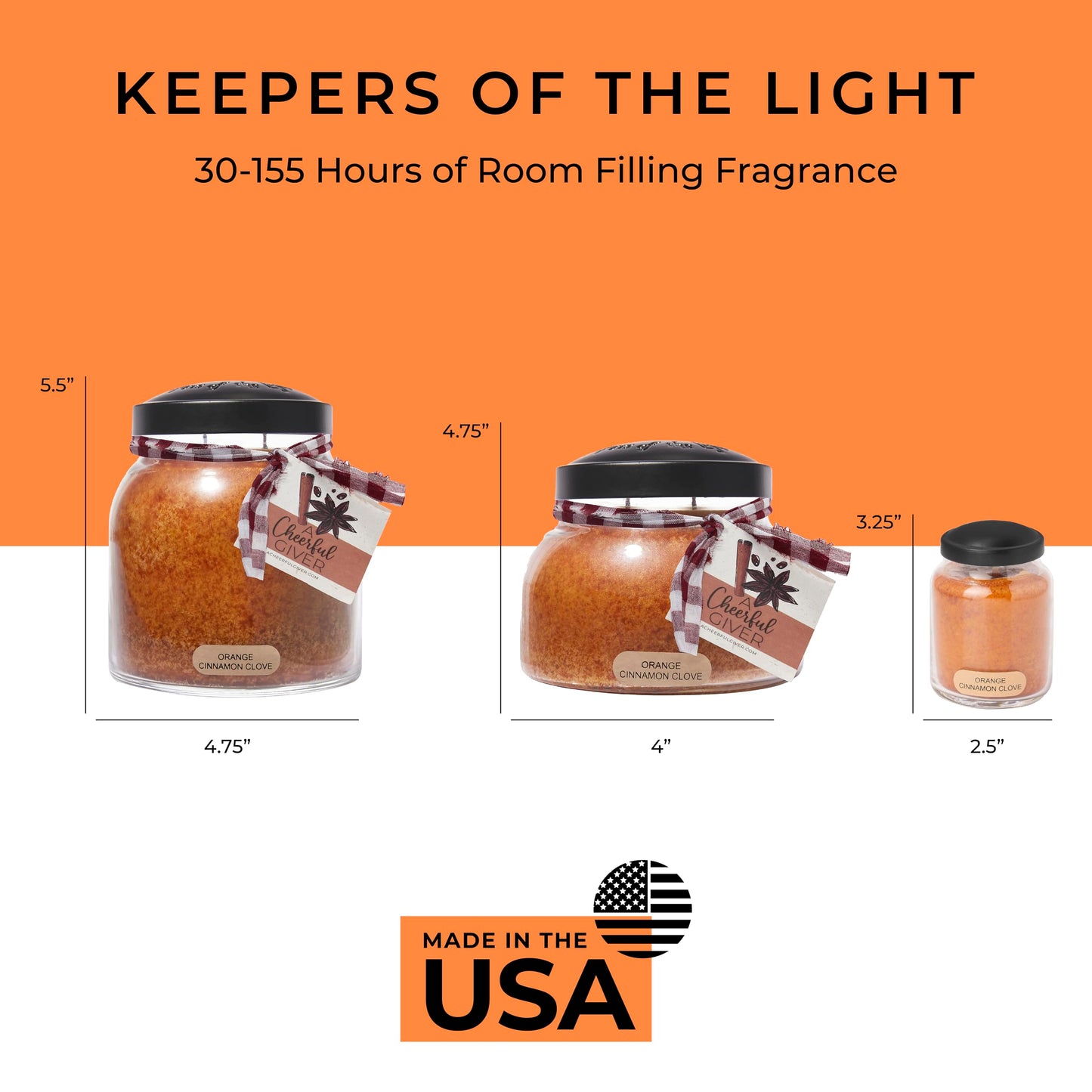 A Cheerful Giver — Orange Cinnamon Clove - 34oz Papa Scented Candle Jar with Lid - Keepers of the Light - 155 Hours of Burn Time, Gift for Women, Orange