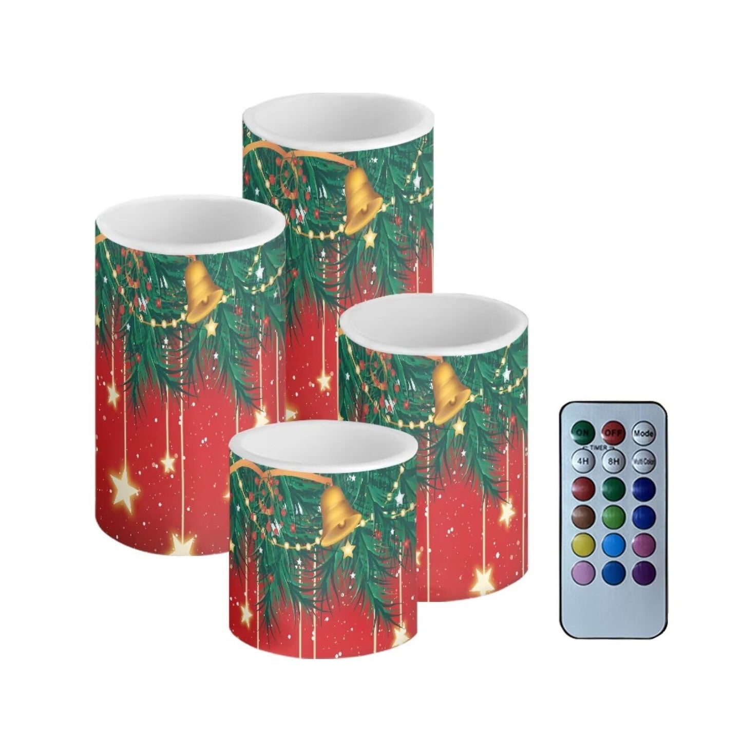NETILGEN Set of 4 Flameless LED Candles with Battery Powered Pillar Candles Tealights with Remote Timer Color Changing Christmas Bulb Lights Red