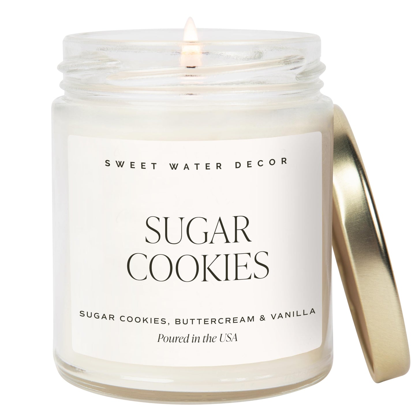 Sweet Water Decor Sugar Cookies Candle - Sugar Cookies, Vanilla, and Buttercream Scented Soy Christmas Candles and Decor for Home - 9oz. Clear Jar Soy Candle, Made in The USA