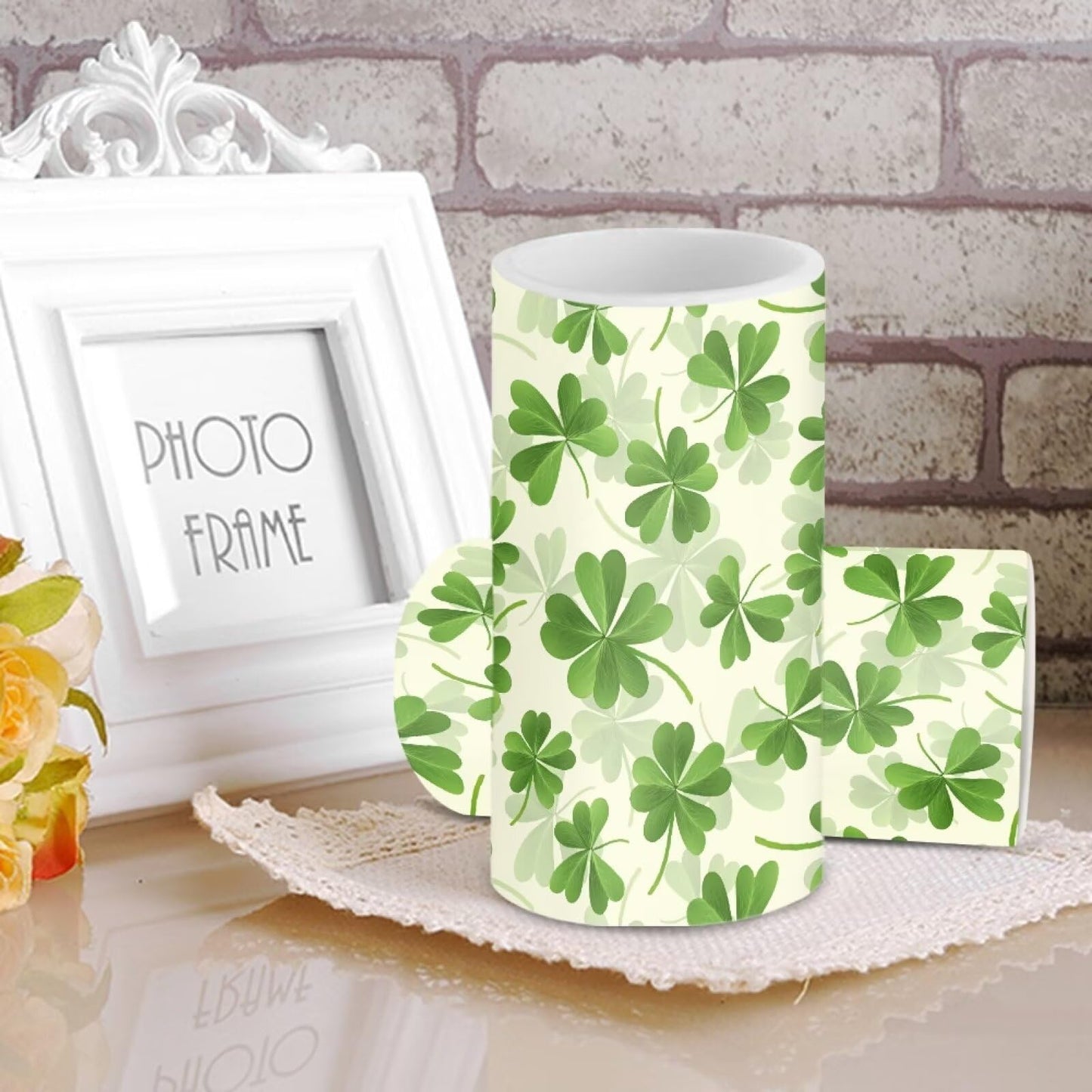 Luarisgur St Patricks Day Candles Battery Operated Flameless Candles with Remote Fall Decorations LED Fake Candles for Home Bedroom Irish Lucky Day Leaves Table Decor 3 inch Set of 2