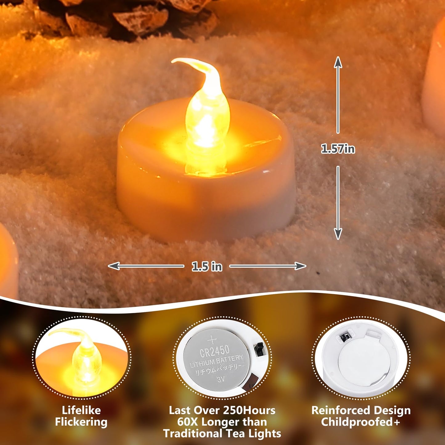 Topstone CR2450 Battery Operated Flickering Flameless Candles with Warm Yellow Light,Remote Control Timer Votives,Decorative LED Tealights,Best for Wedding and Festival Decoration,Pack of 12