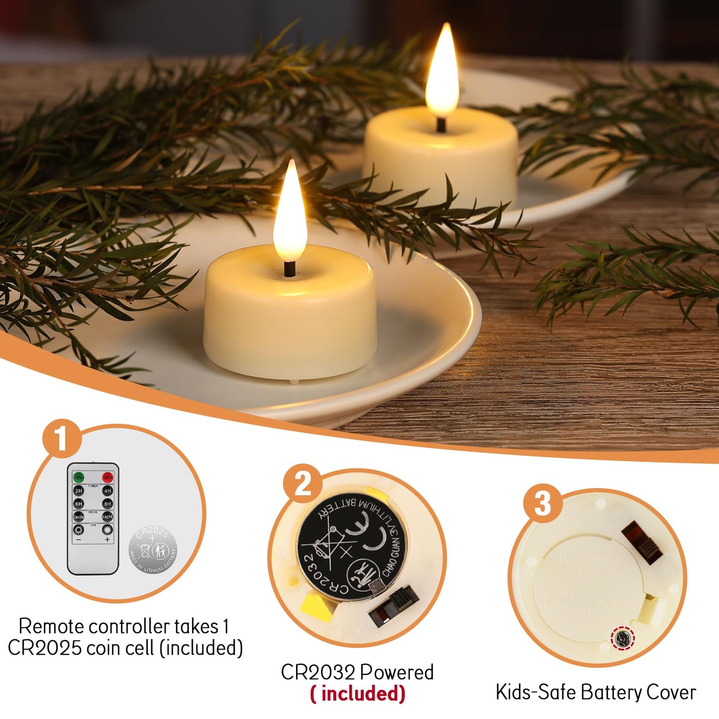 Eywamage Ivory Flameless Wax Tealights with Remote Batteries, Flickering Realistic LED Tea Votive Candles Set of 10