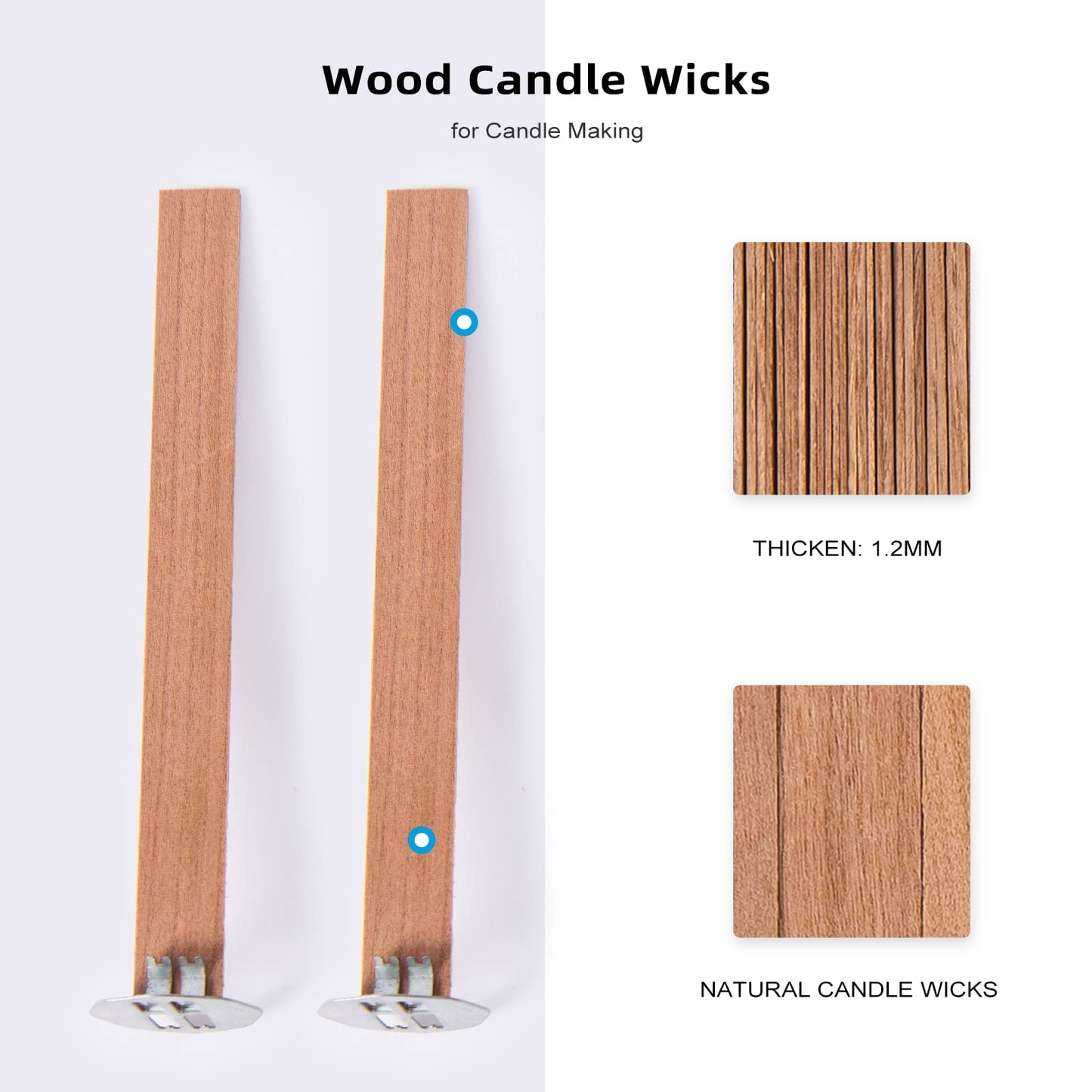 Ziosxin 50 Set Candle Wick, Thicken Smokeless Cherry Wood Wicks for Candles-Long Lasting Flame-Easily Burn, Candle Cores with Stand and Glue Dot, Candle Wicks for Candle Making