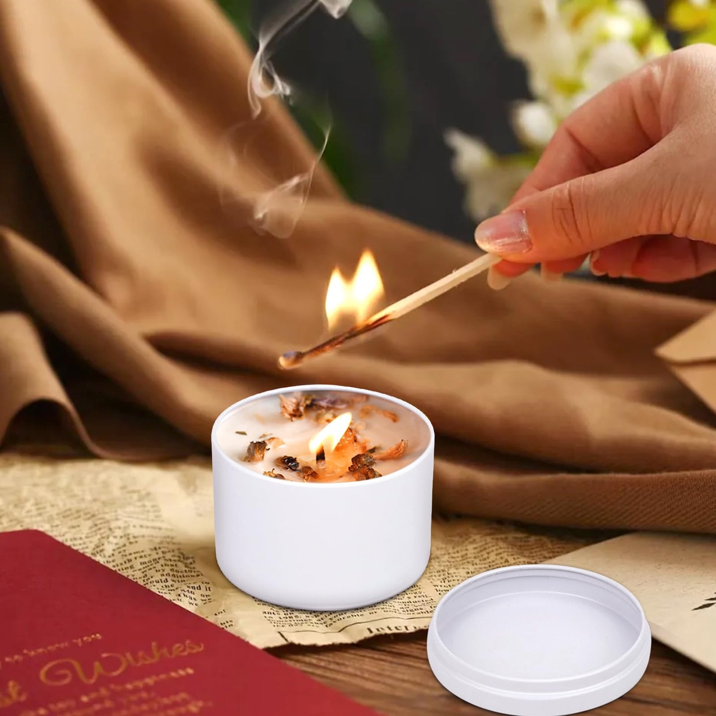 YJHSS 24-Pack 8oz Candle Tins with Lids, Metal Candle Jars for Candle Making, Empty Containers Vessels Bulk for Small Business & Beginners DIY Storage -White