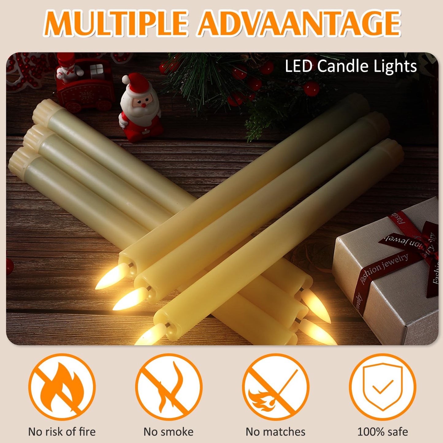 Reginary 36 Pieces Flameless Taper Candles 10 Inch Battery Operated LED Taper Flameless LED Candlesticks Flickering Window Candles for Christmas Home Wedding Decor(Ivory)