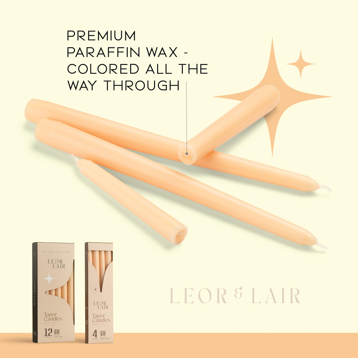 Leor & Lair Beige Taper Candles - 4 Pack 10" Beige Candlesticks - Unscented Long Burning Tapered Candles for Minimalist Decoration, Modern Weddings, Everyday Dining & Events