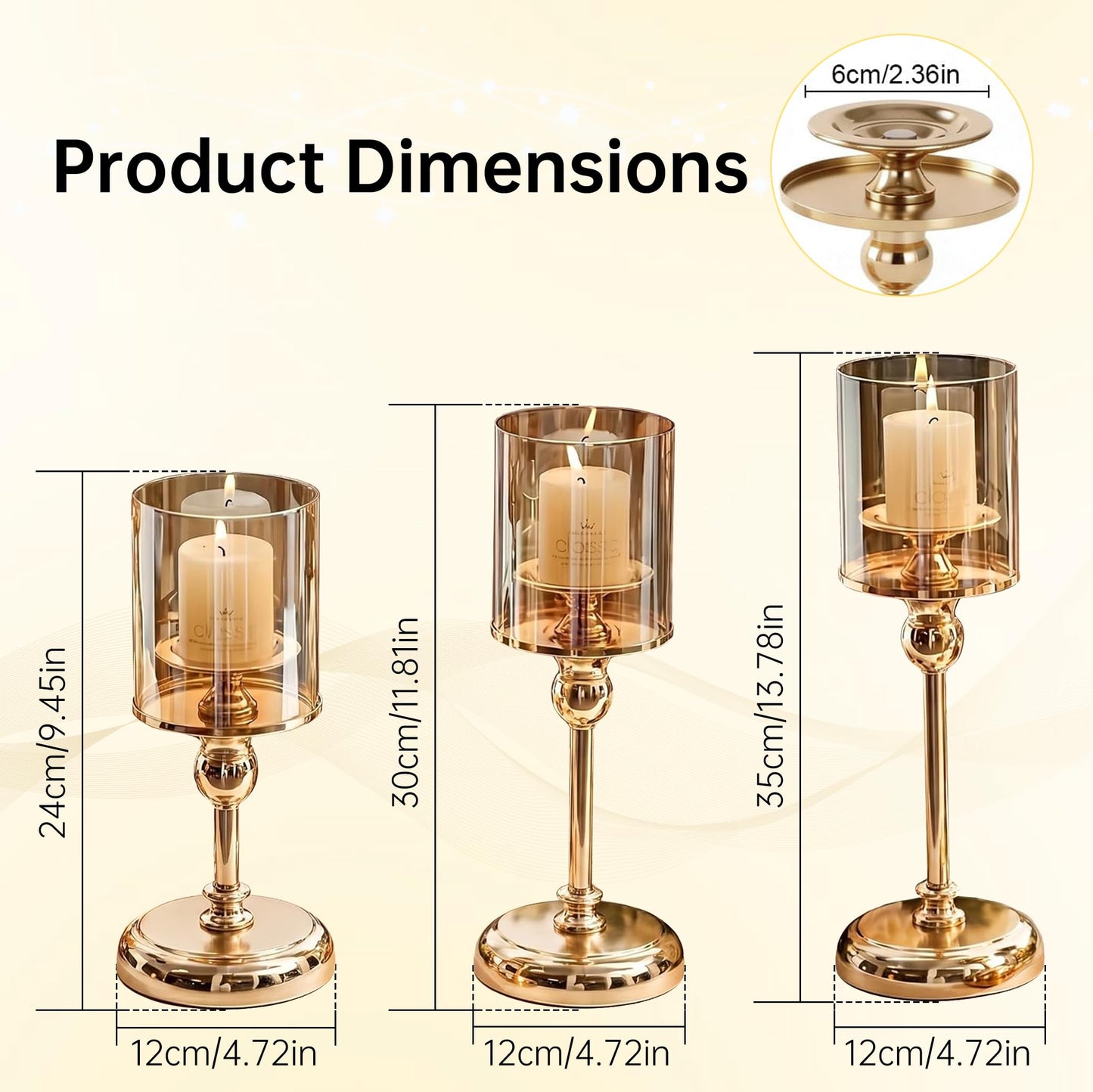 Oakernel Gold Hurricane Candle Holders - Set of 6 Tall Candlestick Holders Windproof Taper Candle Holders, Metal Stand for Table Centerpiece Outdoor Indoor Wedding Party Holiday Decor
