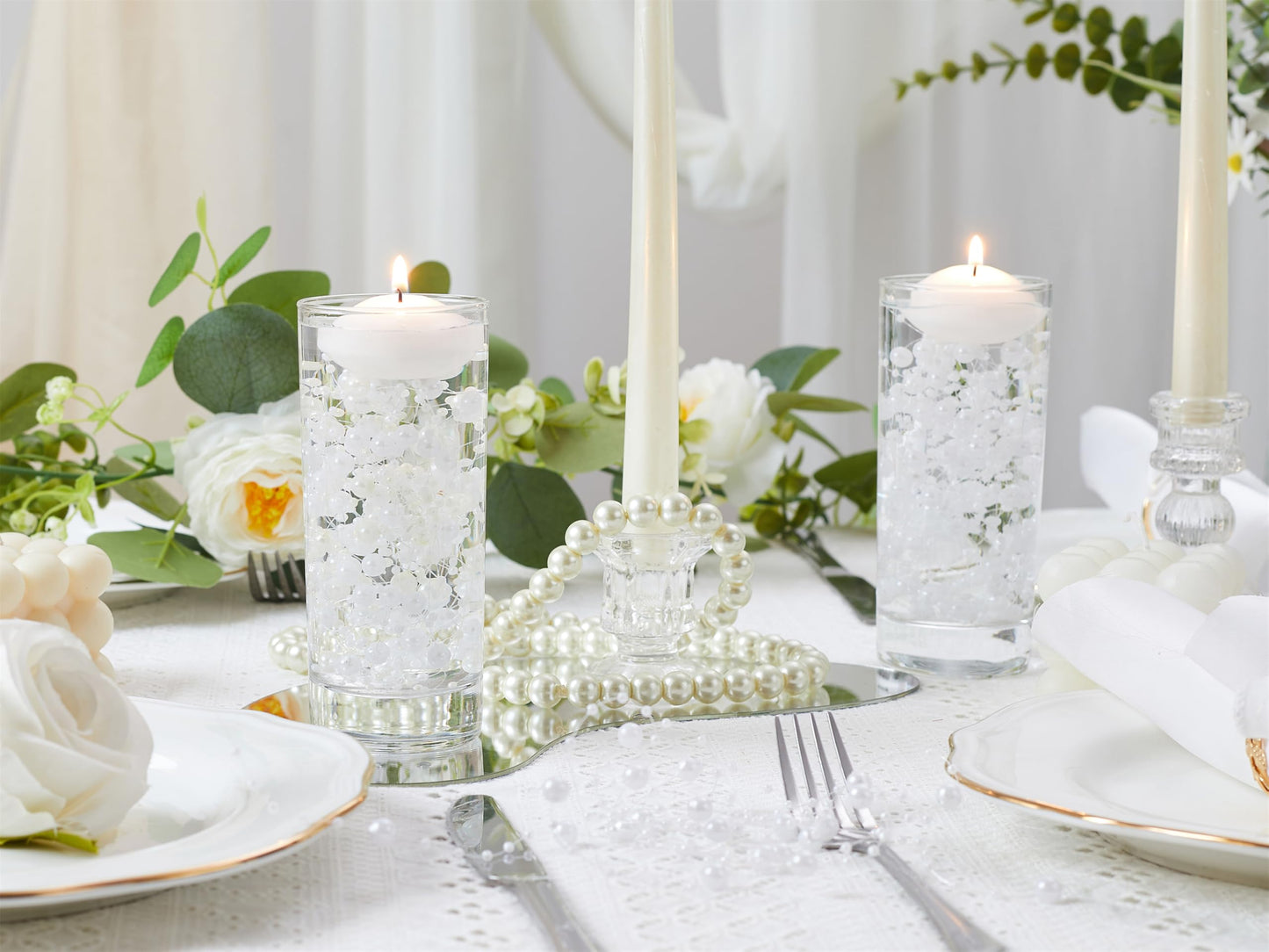 YATOJUZI 30 PCS Artificial Pearl String White Vase Filler Floating Pearls for Vases Centerpieces Faux Pearl Beads String Decorations Wedding Holiday Party Decor