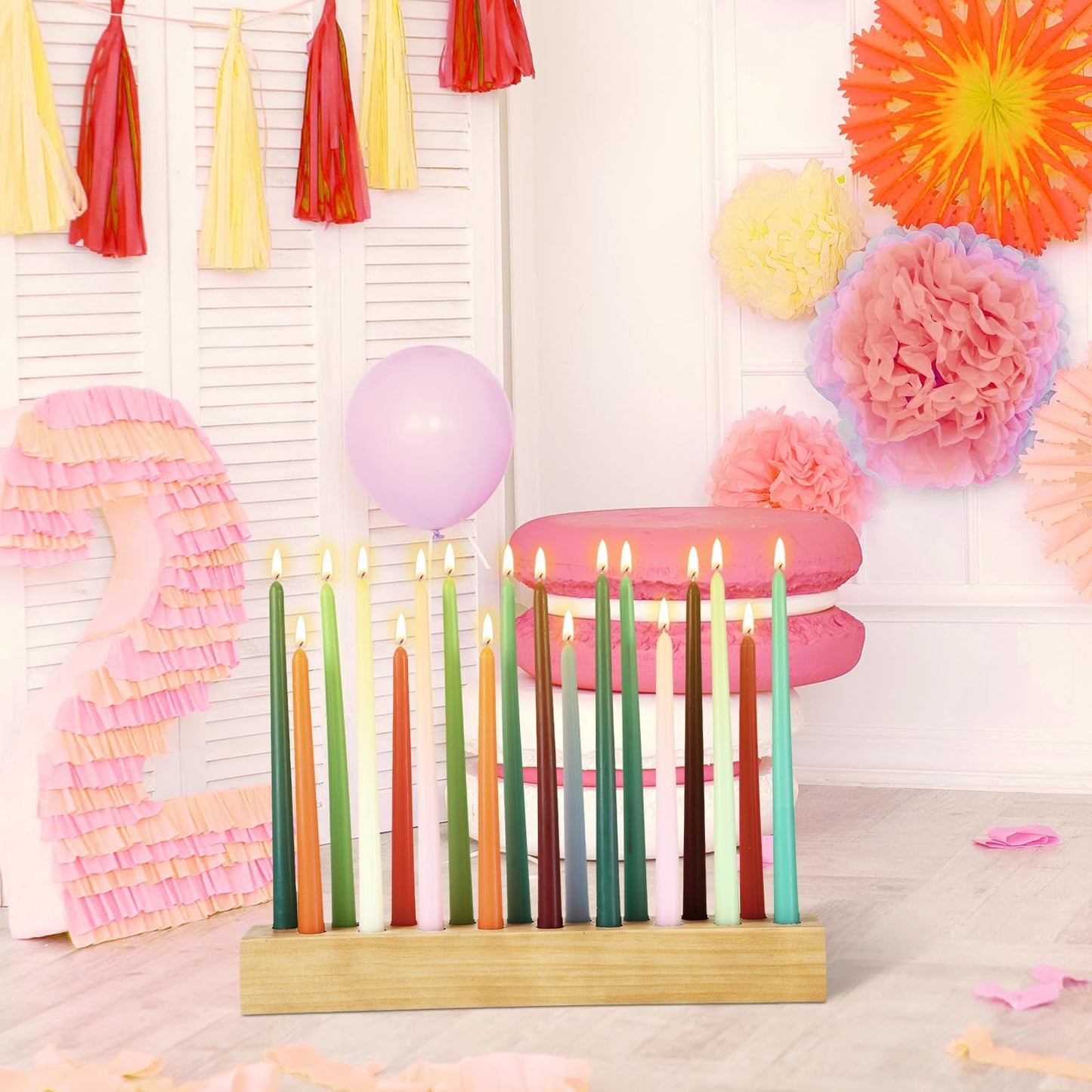 Mumufy 18in Long Wooden Taper Candle Holders for Birthday Party Candlestick Table Centerpiece Giant Wooden Farmhouse Candle Holders Decorations for Birthday Wedding Anniversary Desktop(Natural Wood)