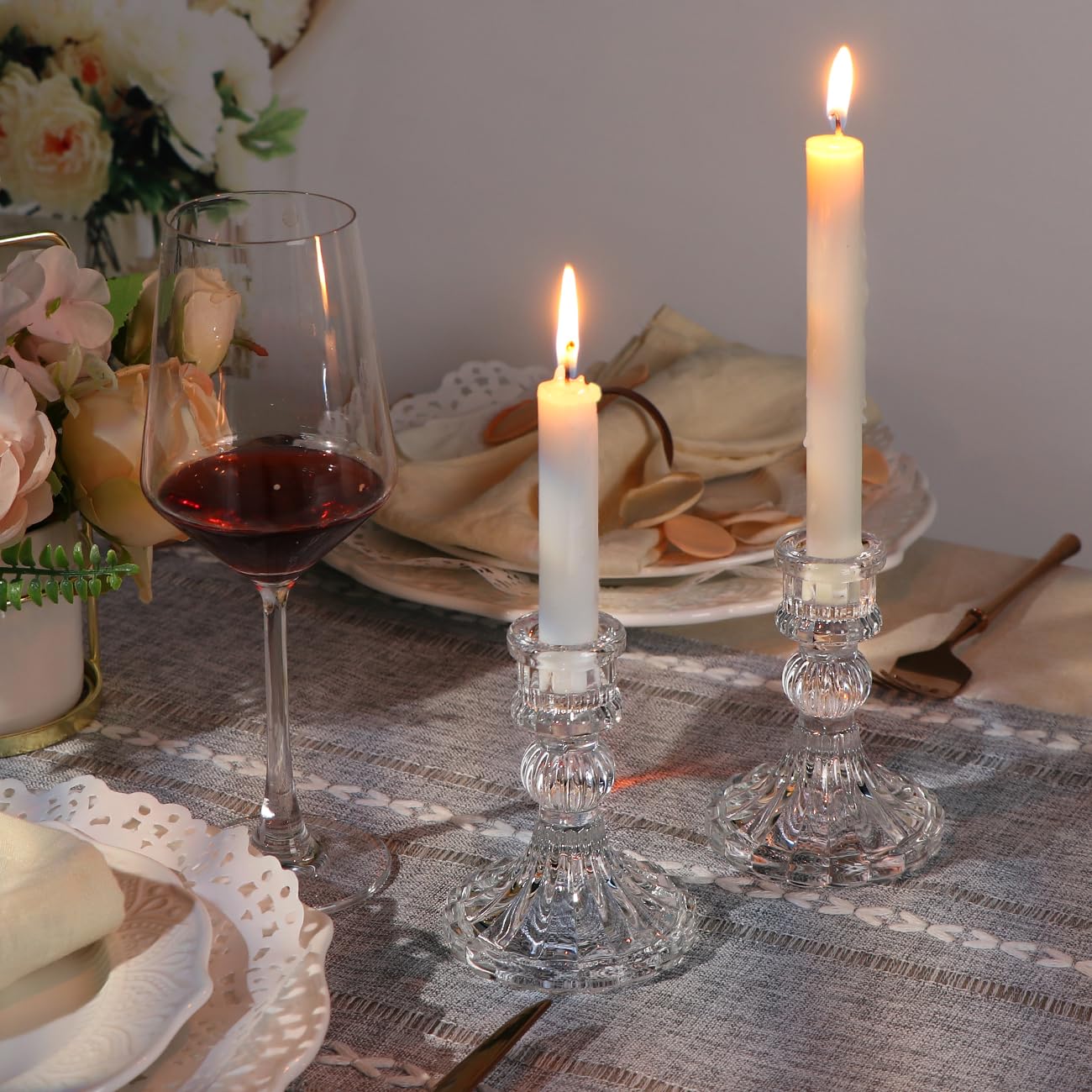 DARJEN Candlestick Holders Set, 4" H Taper Candle Holders Bulk, 12Pcs Glass Candle Holders for Wedding, Festival, Party & Windowsill Decor