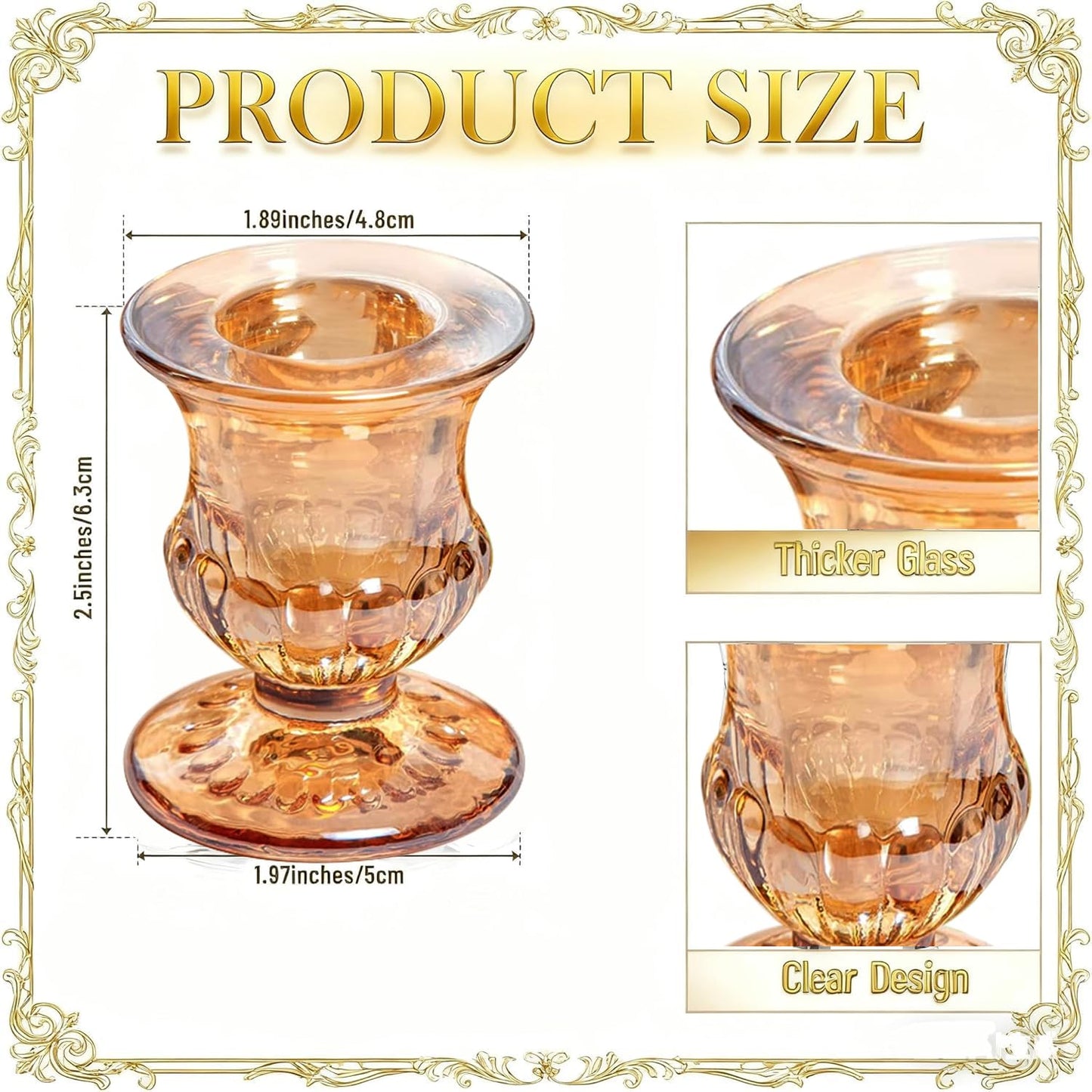 48 Pcs Clear Glass Taper Candle Holders Bulk, 2.5 Inch Small Candlestick Stands, Elegant Table Centerpieces for Wedding, Christmas, Valentine’s Day, Party, Home and Dining Room Decorations (Amber)